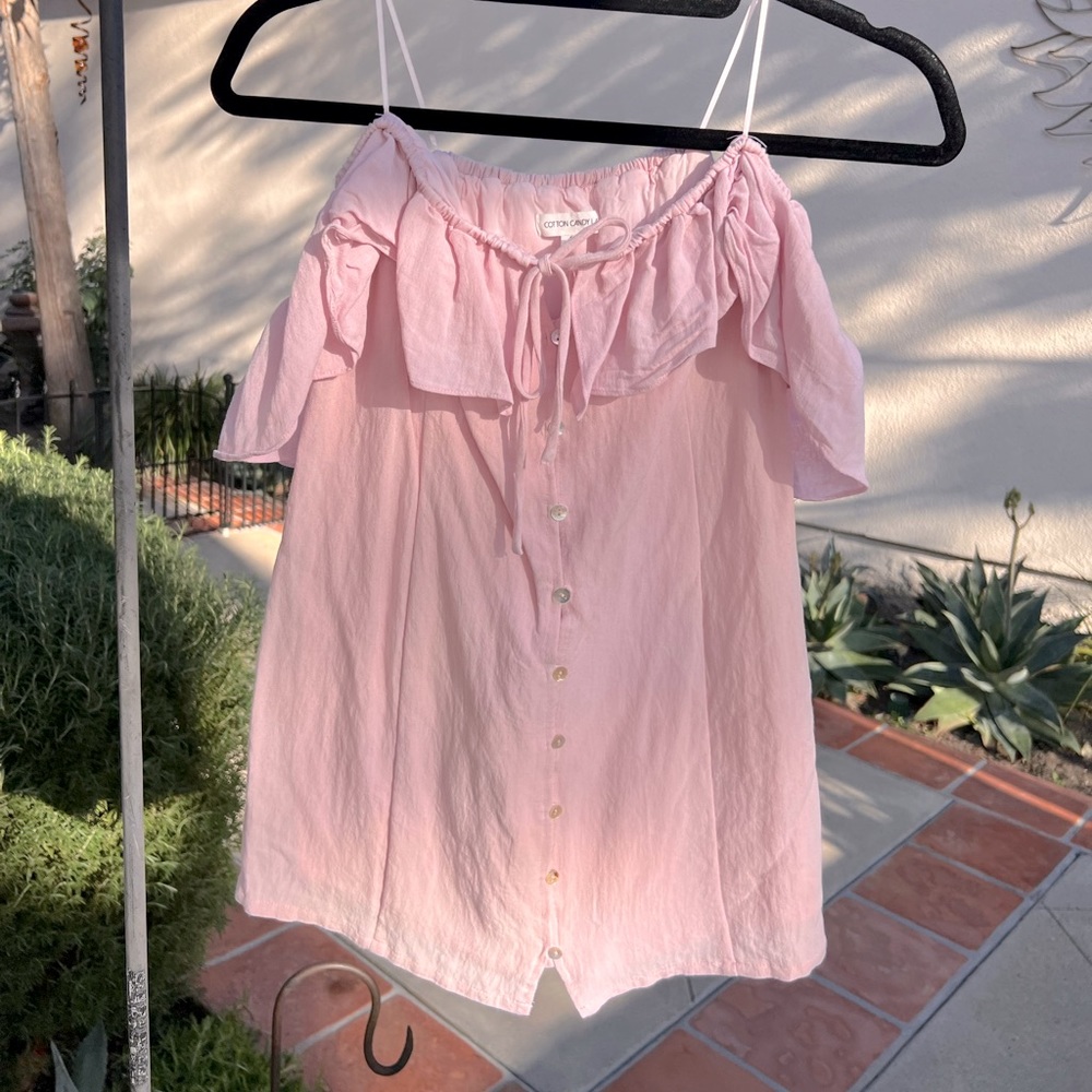 Cotton Candy LA Pink Botton-up Off-the-Shoulder Sundress